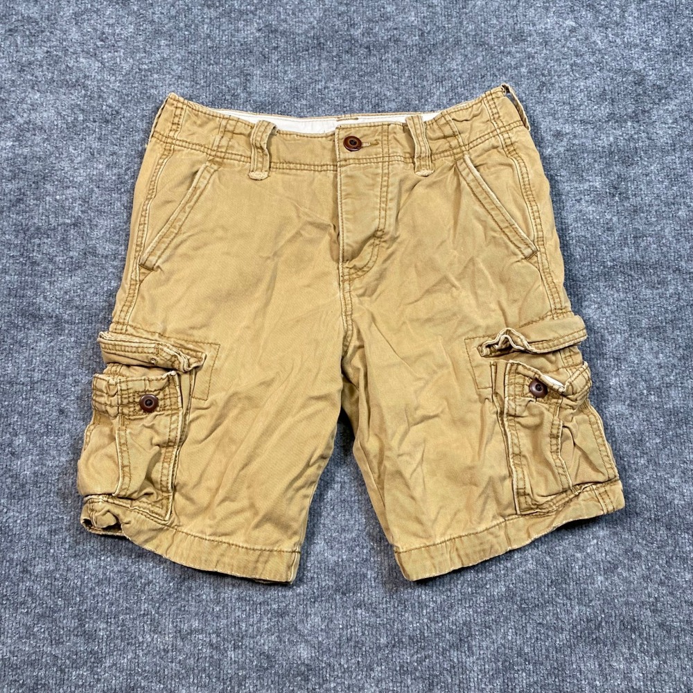 Hollister Mens Cargo Shorts Tan Khaki Cotton Twill Multi Pocket Size 28